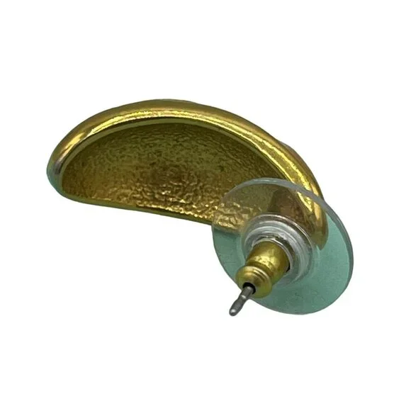 Vintage 1980s Gold Tone Coral Colored Enamel Pierced Earrings - Picture 7 of 8